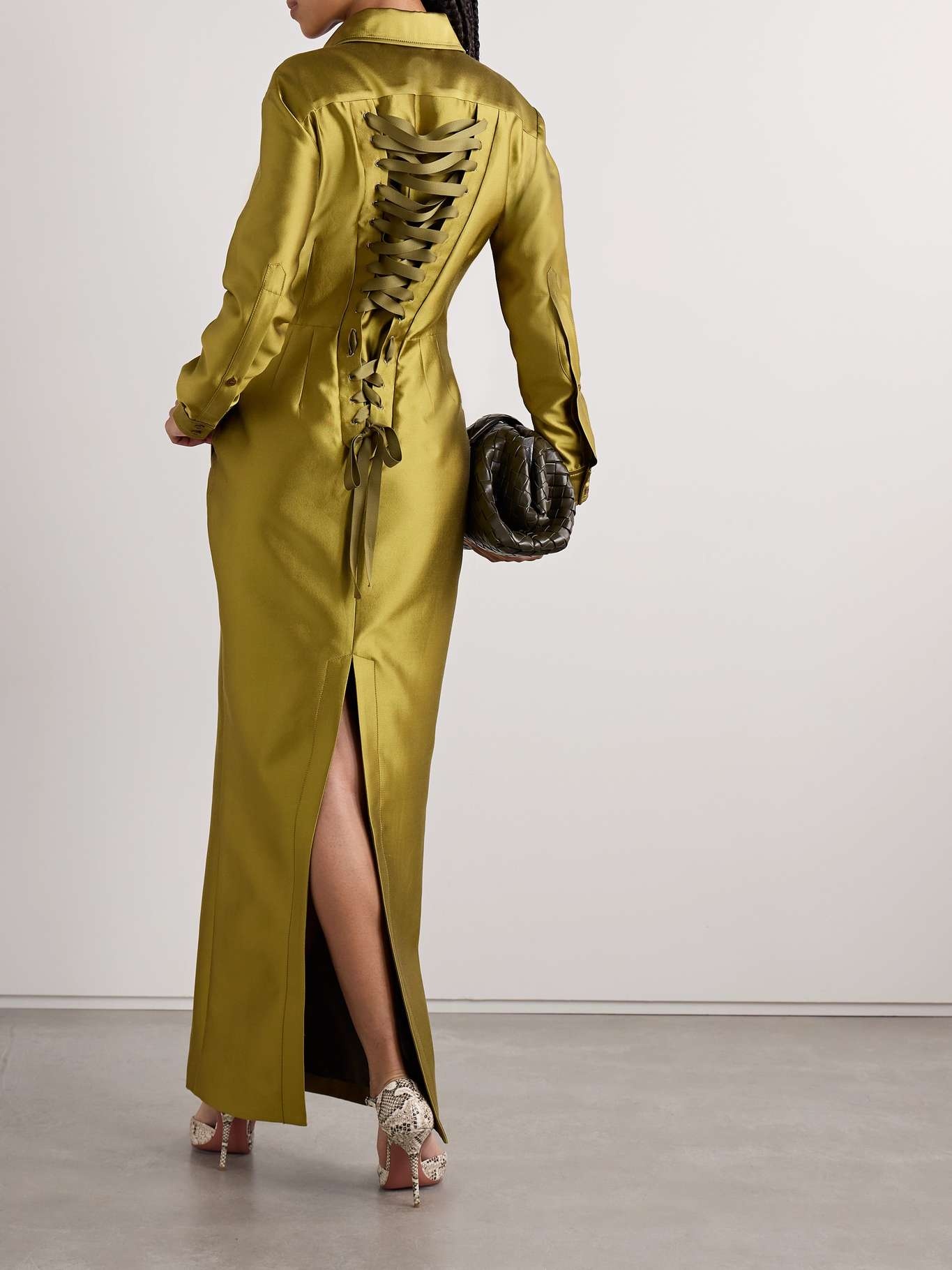 Sailor silk and wool-blend duchesse-satin maxi dress Mustard - 3