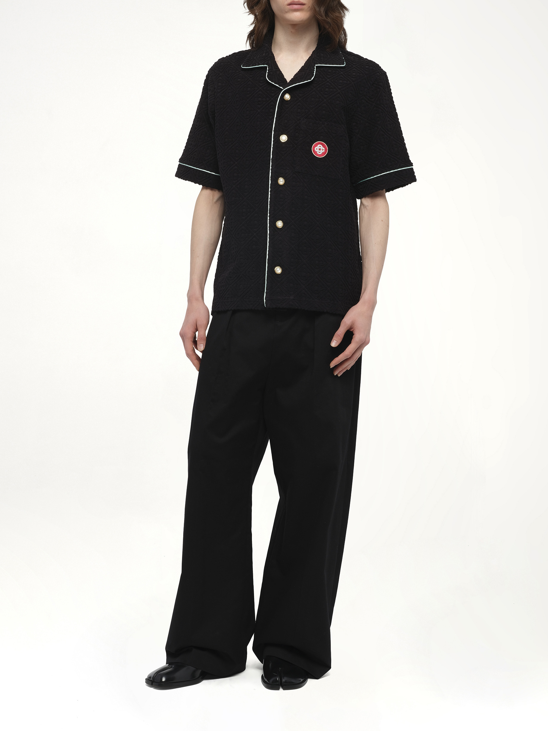 Towelling Monogram Shirt in Black - 4