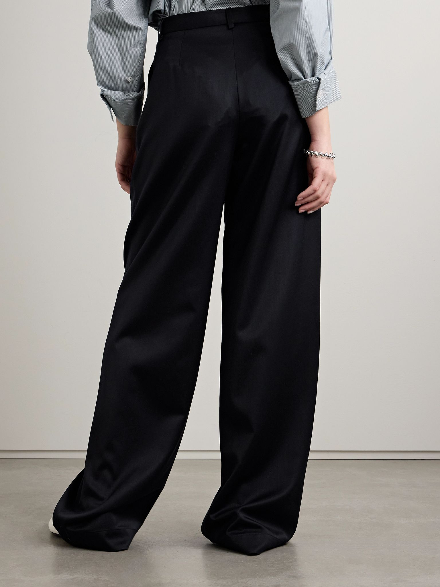 Sullivan pleated linen straight-leg pants Navy - 4