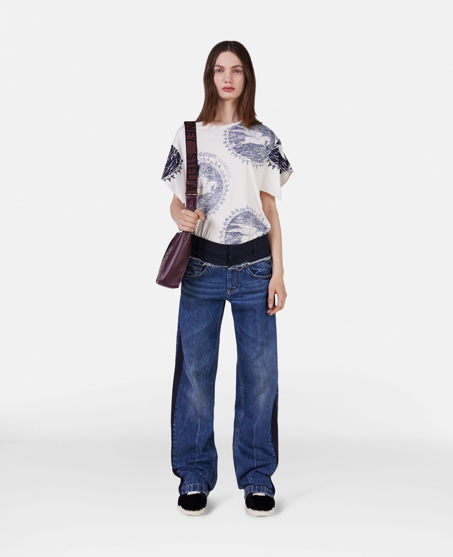 Twill Panelled Denim Wide Leg Jeans - 2