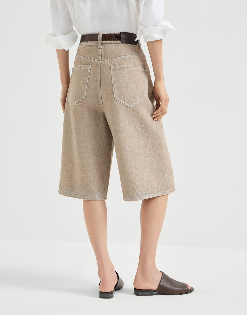 Beige lamé denim Bermuda shorts with monili 3