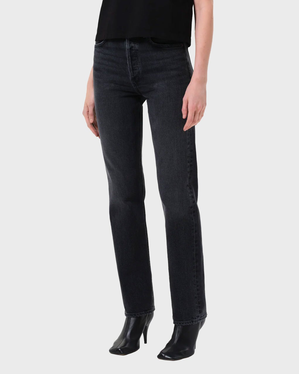Jeans 90'S Pinch Waist Long High Rise Straight Washed black - 3