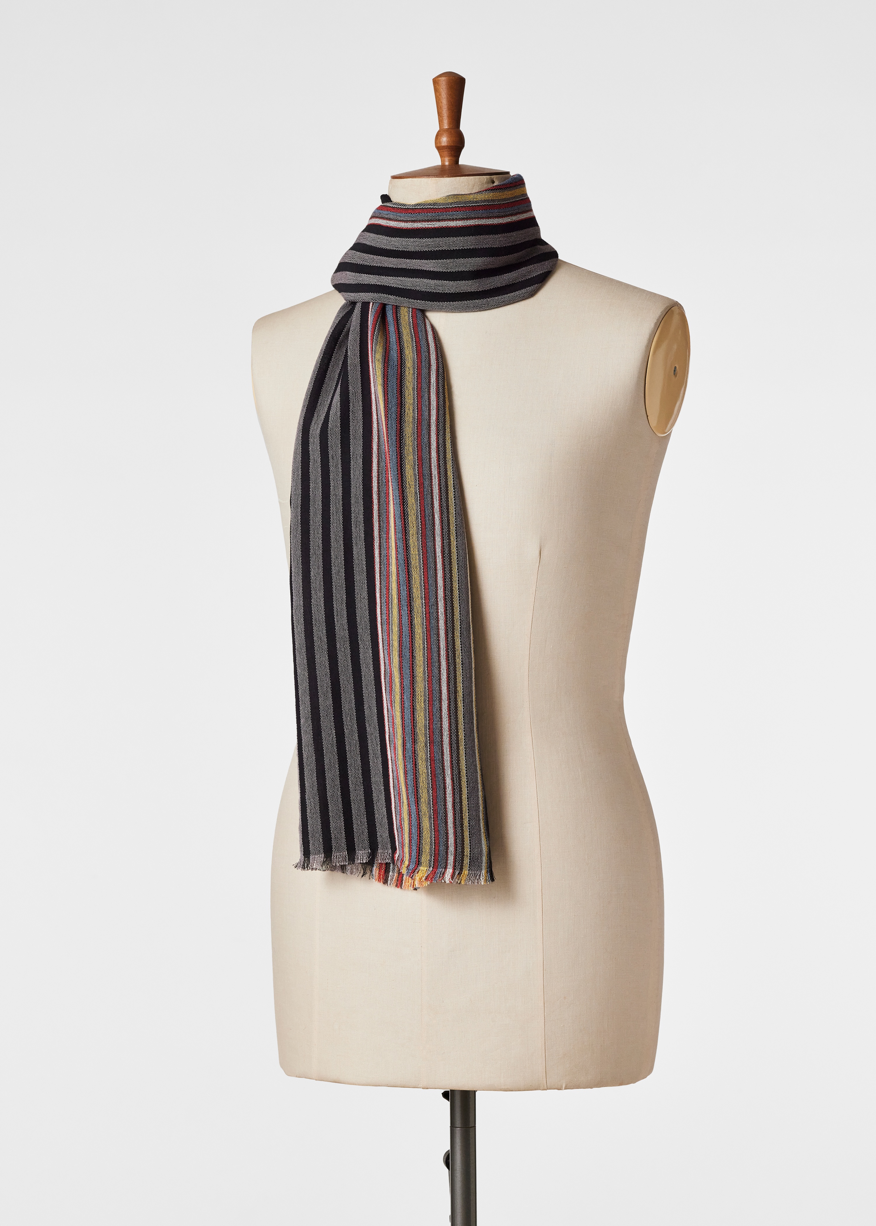Black Viscose-Wool 'Signature Stripe' Edge Scarf - 5