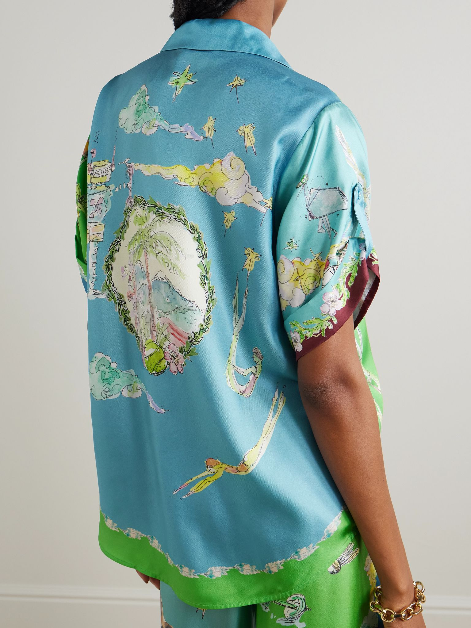 + Anouk Colantoni Daria printed silk-twill shirt Green - 4