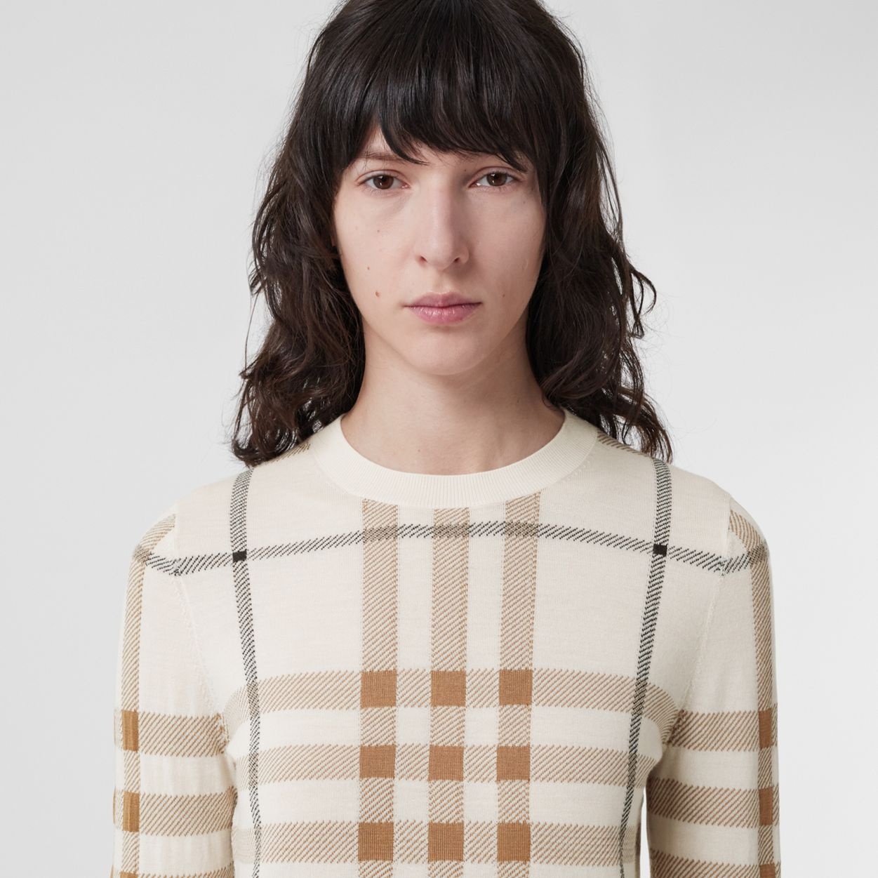 Check Intarsia Wool Silk Blend Sweater - 3