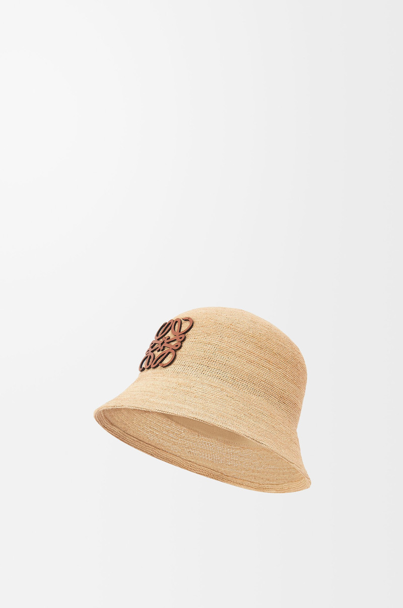 Bucket hat in raffia and calfskin 1