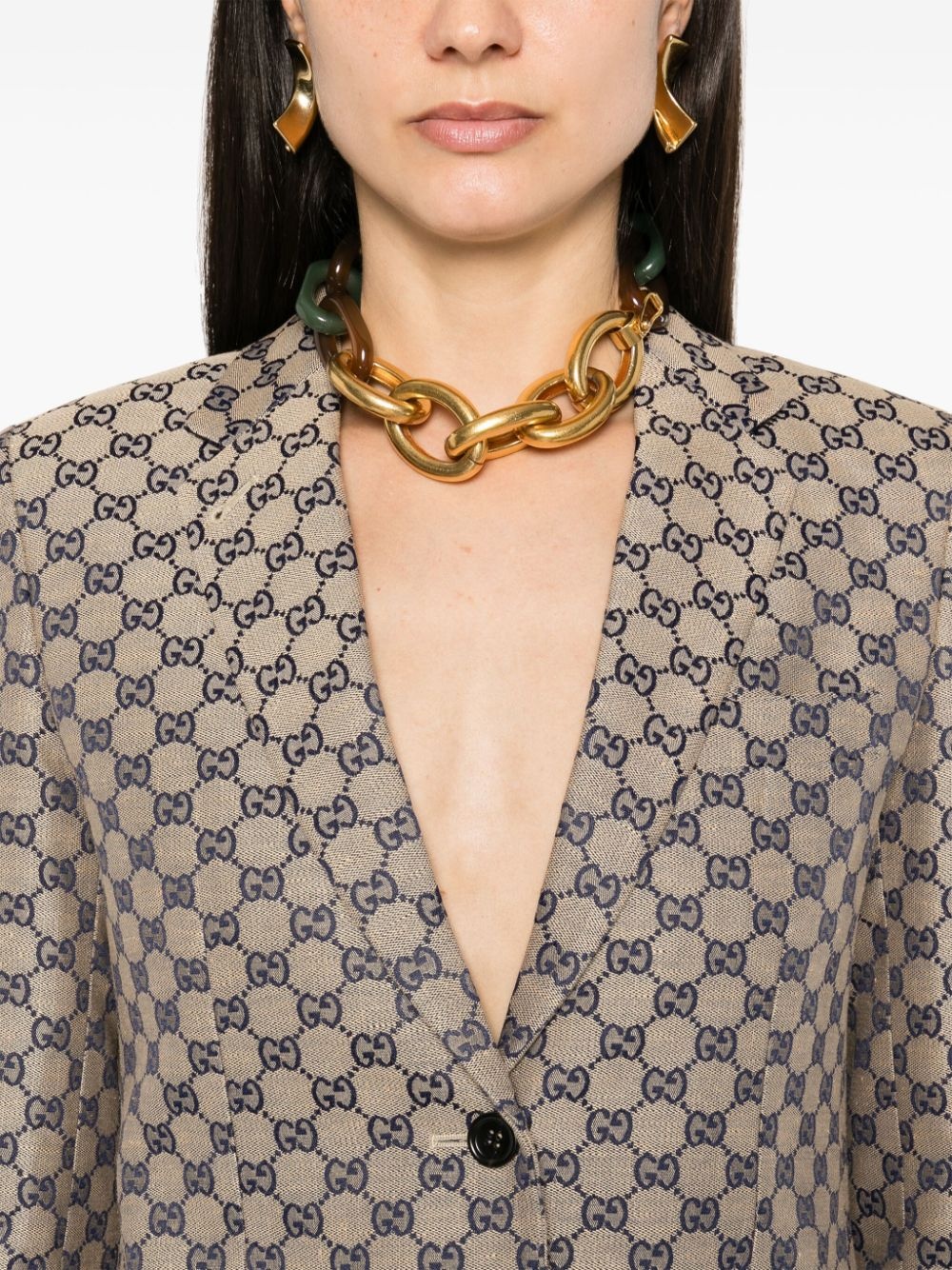 GG-embroidered single-breasted blazer - 5