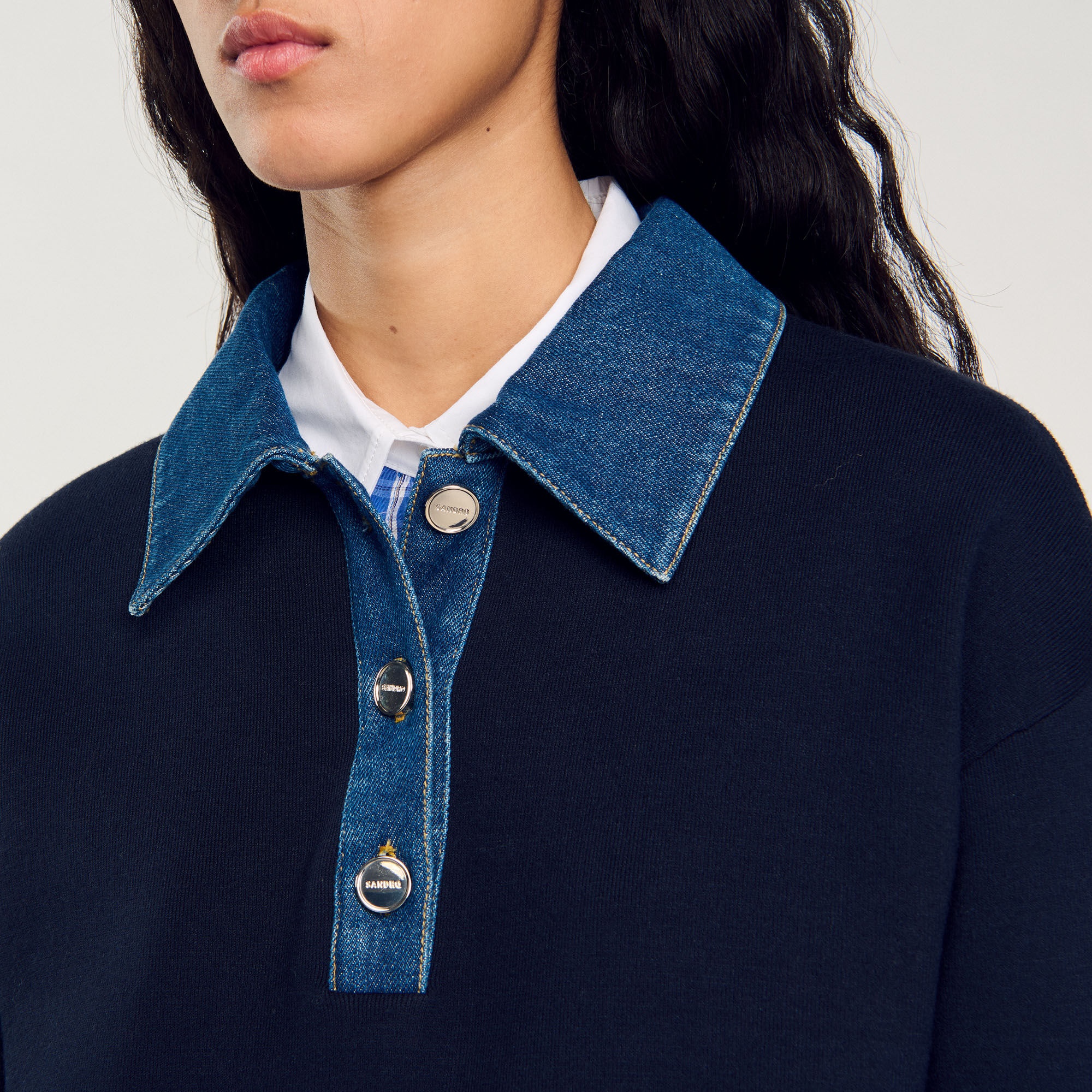 SWEATER WITH DENIM COLLAR - 3
