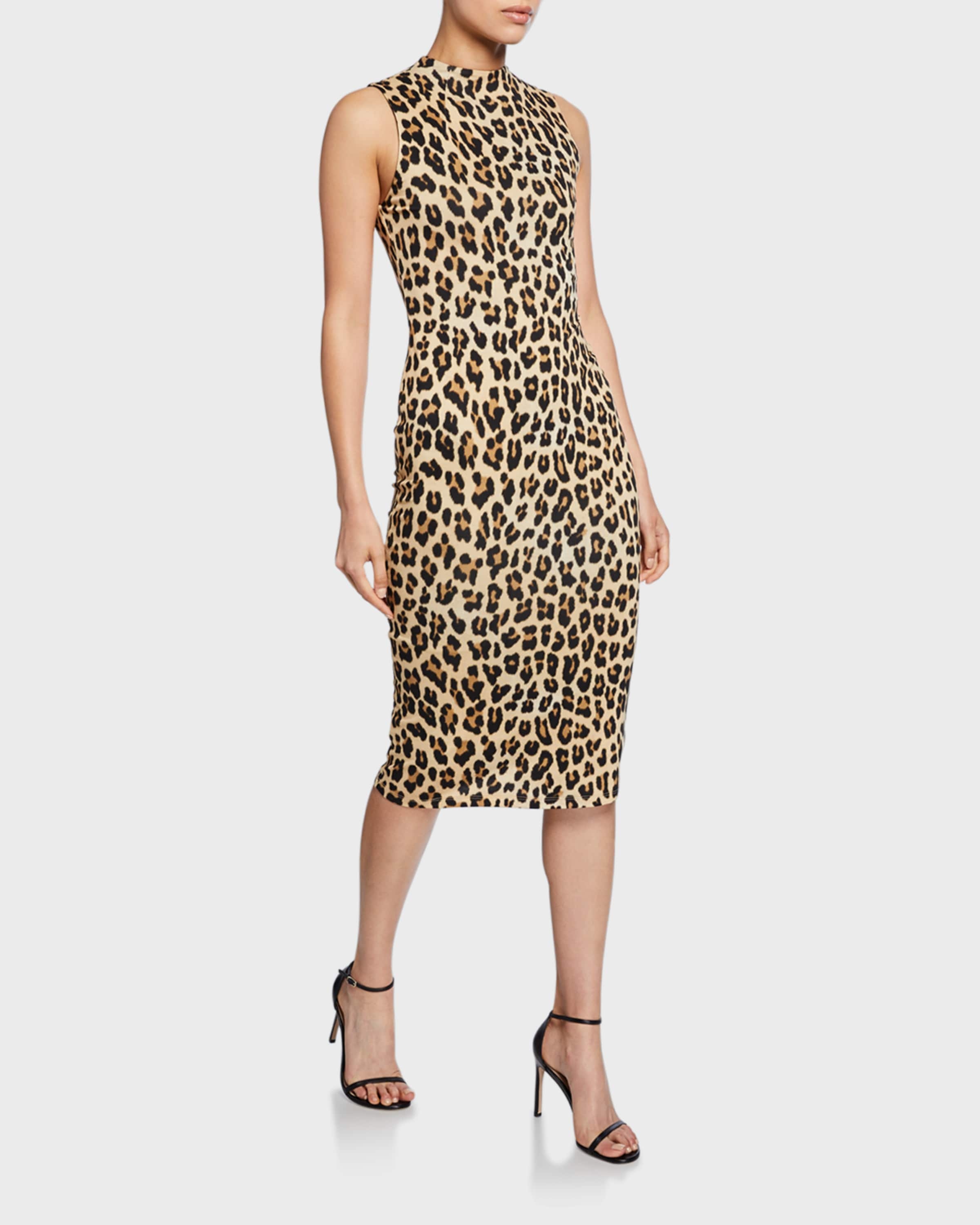 Delora Sleeveless Fitted Leopard Mock-Neck Dress - 1
