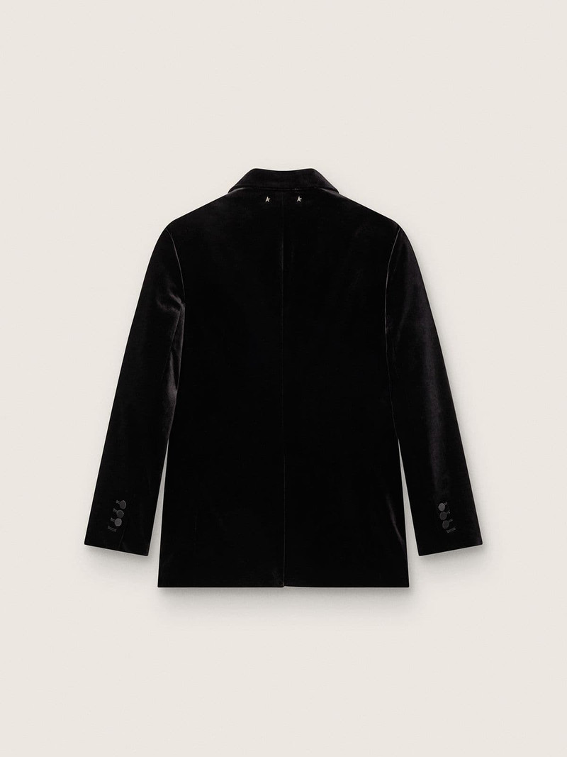 Golden Goose Women's double-breasted jacket in black velvet with black satin lapels outlook