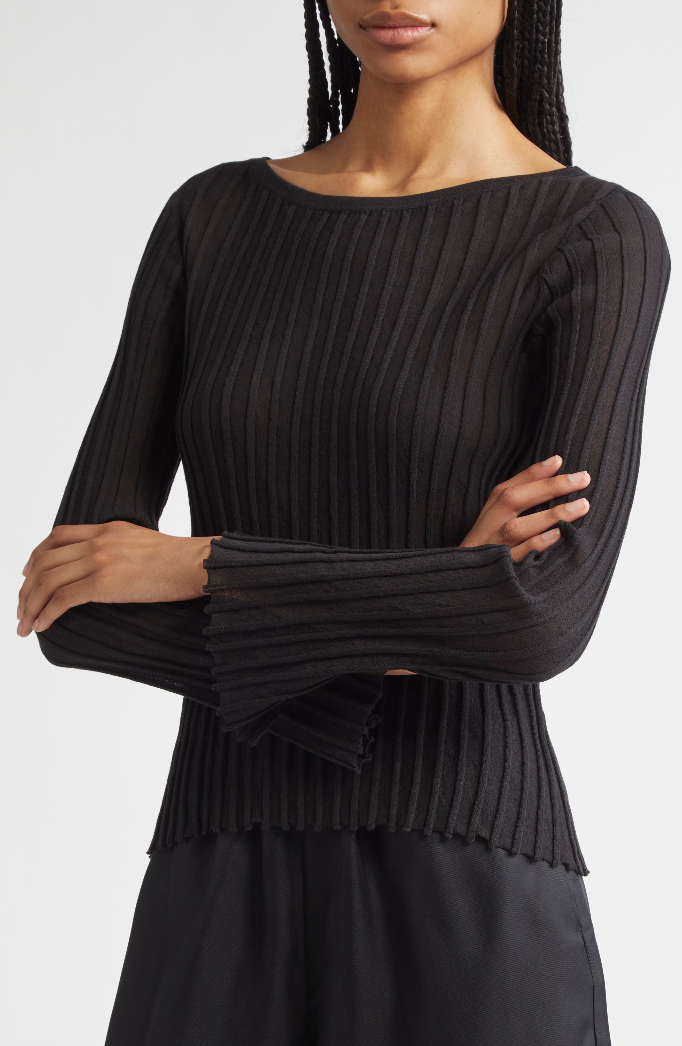 LOULOU DE SAISON Mabille Rib Long Sleeve Top in Black at Nordstrom - 5