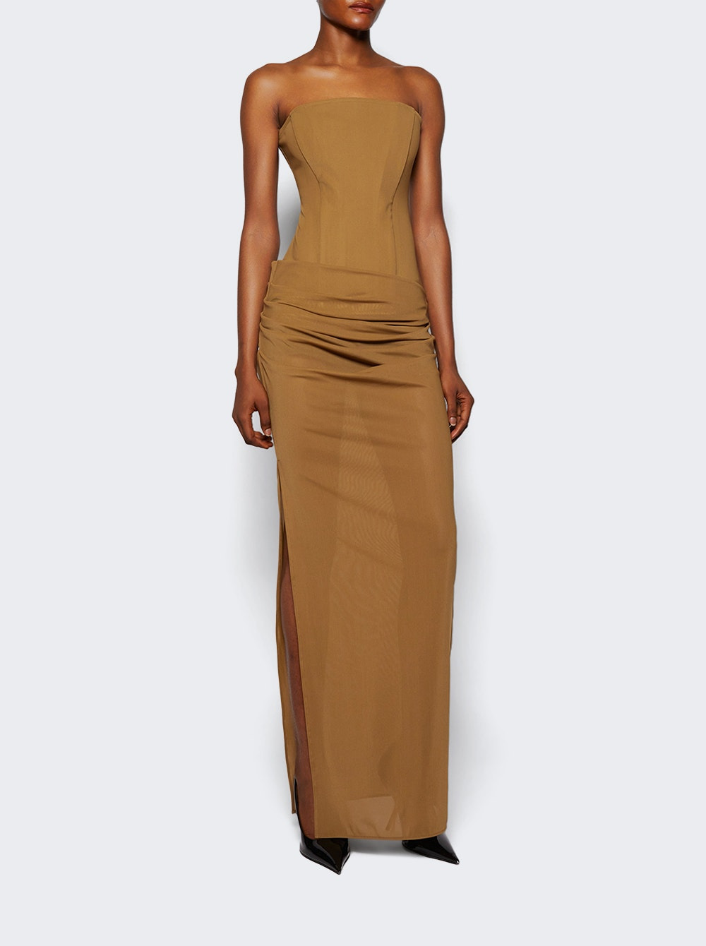 Strapless Longline Corset Column Khaki - 2