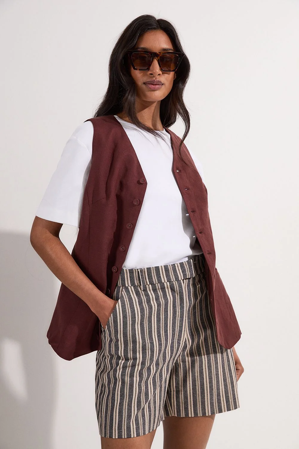 Linen Sparkle Stripe Tailored City Short - 1