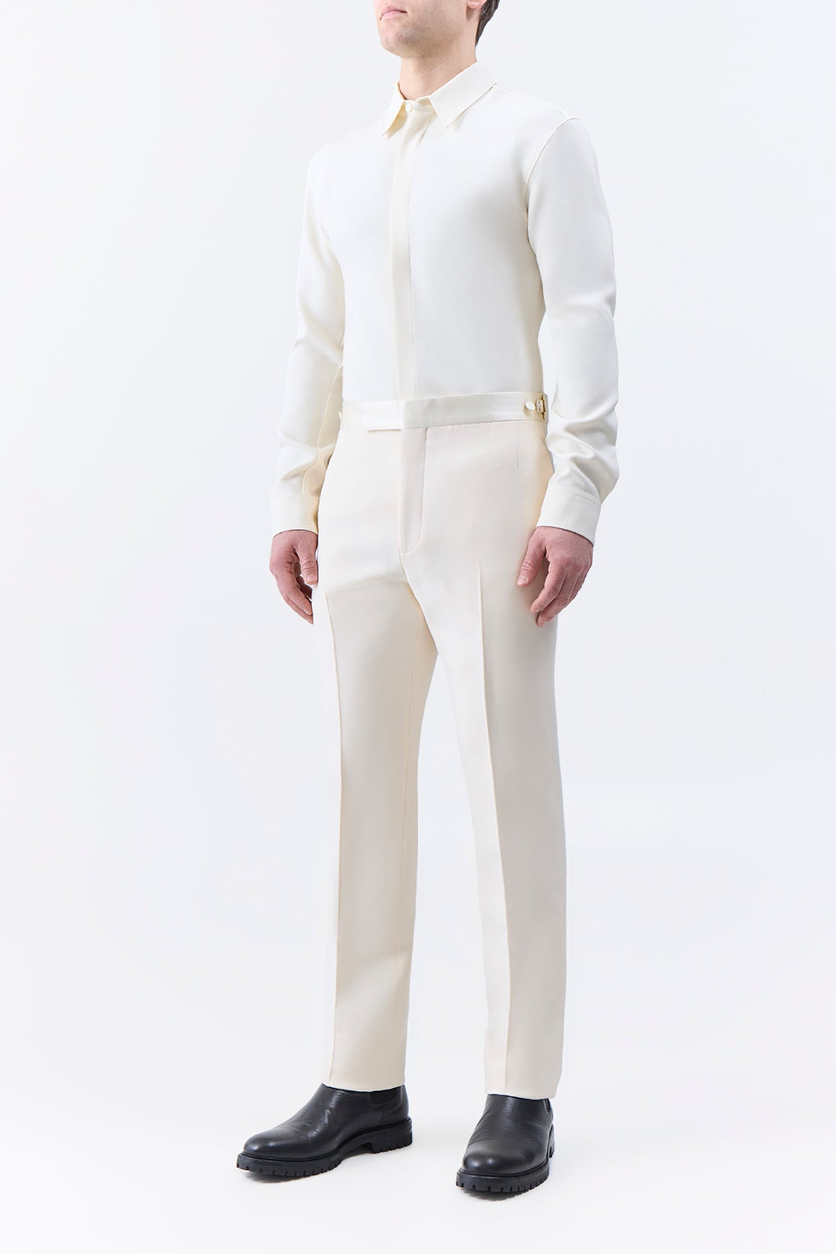 Simons Pant in Ivory Wool Silk Cady - 4