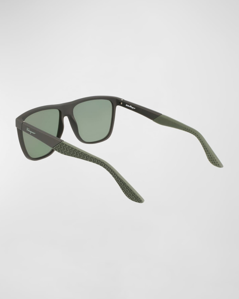 FERRAGAMO Men's Gancini Flat-Top Navigator Sunglasses outlook