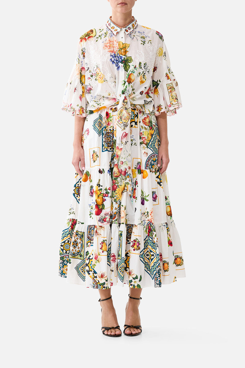 CAMILLA TIE FRONT SHIRT WITH SLEEVE FRILL outlook