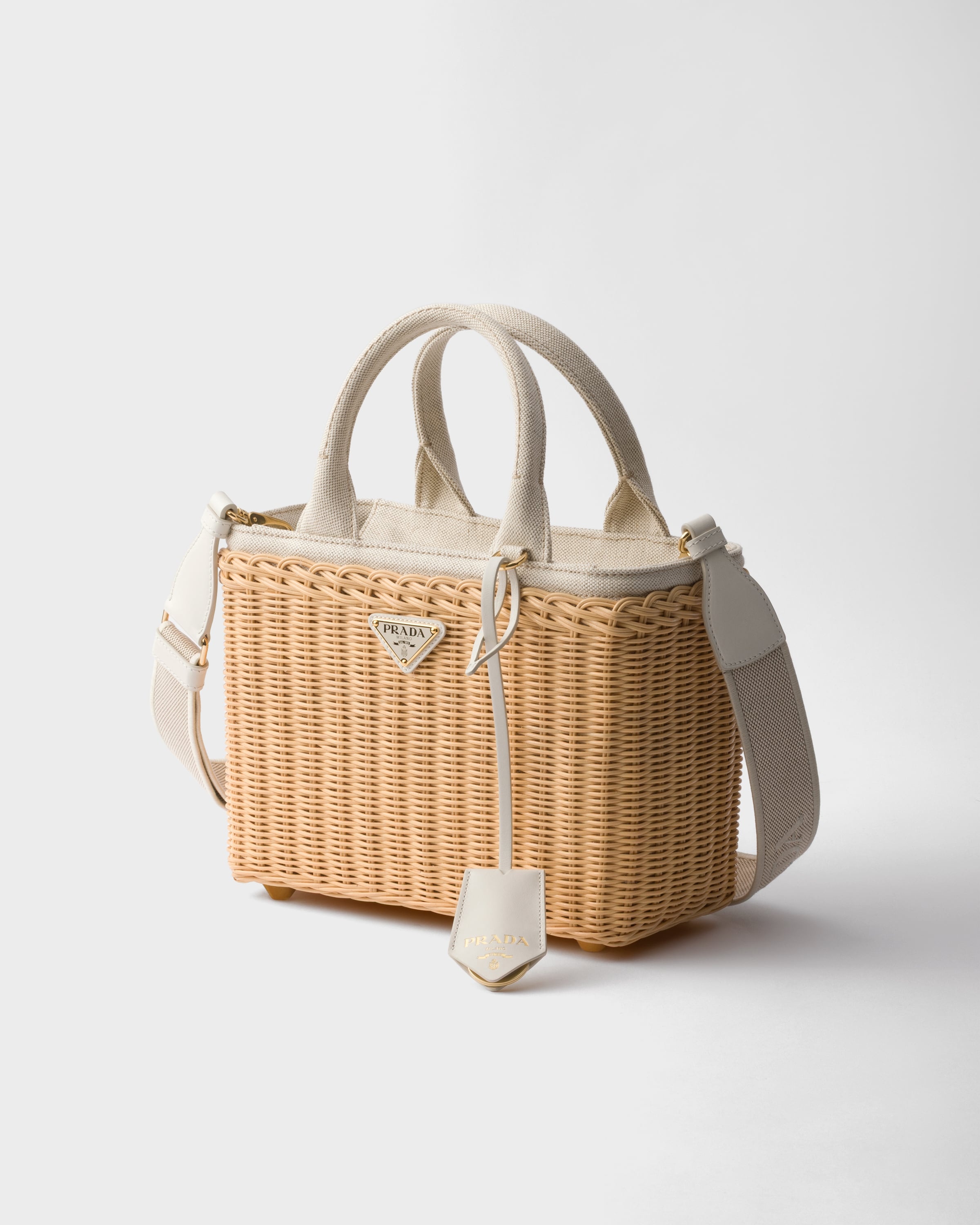 Medium wicker and linen blend tote bag - 3