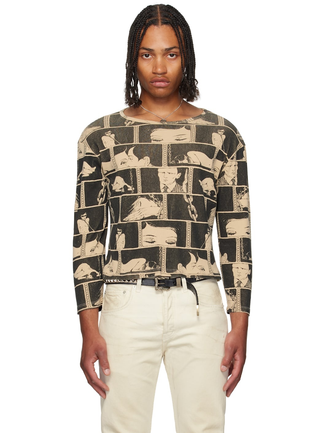 Black & Taupe Diary LS T-shirt - 1