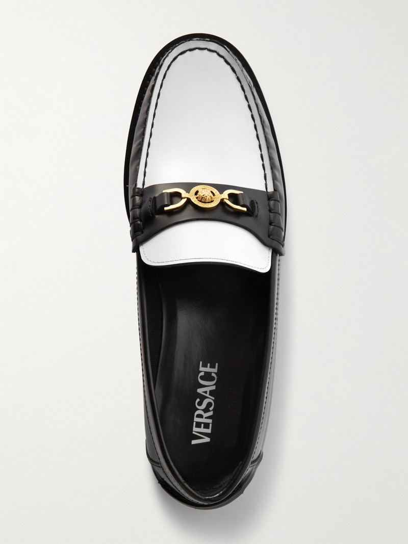 VERSACE Embellished Two-tone Leather Penny Loafers outlook