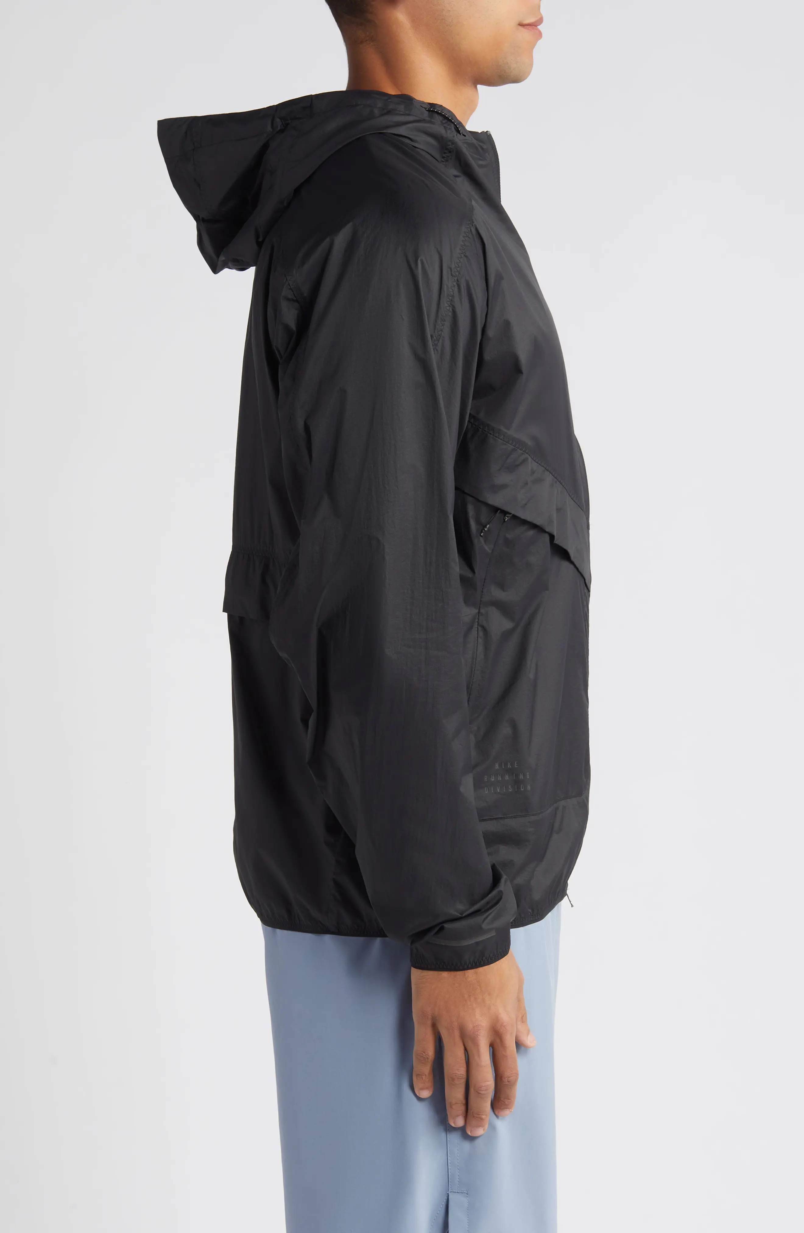 Running Division Hooded Nylon Running Jacket in Black/Black - 3