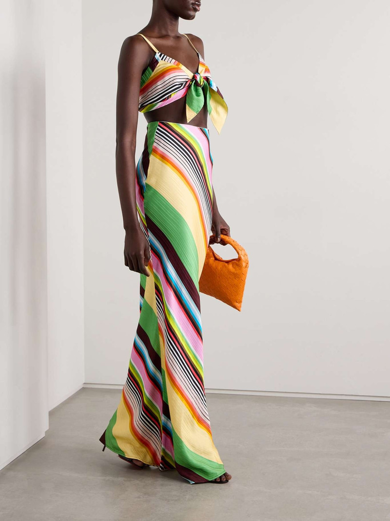 CHRISTOPHER JOHN ROGERS Casette tie-front striped satin-jacquard bralette outlook