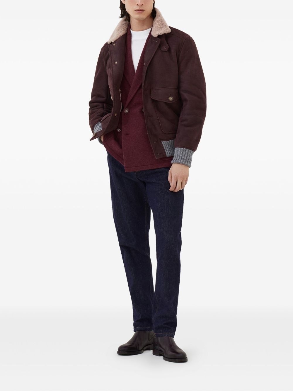 shearling-collar leather jacket - 2