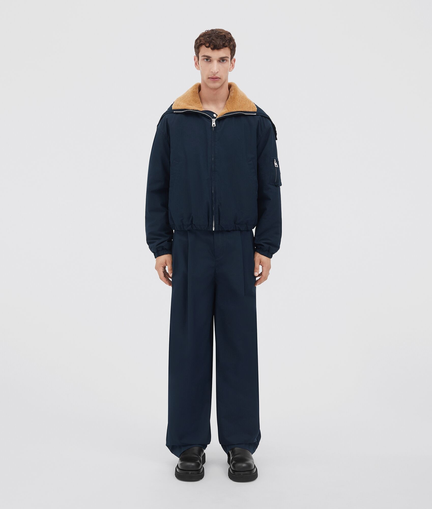 compact cotton and shearling hooded jacket - 1