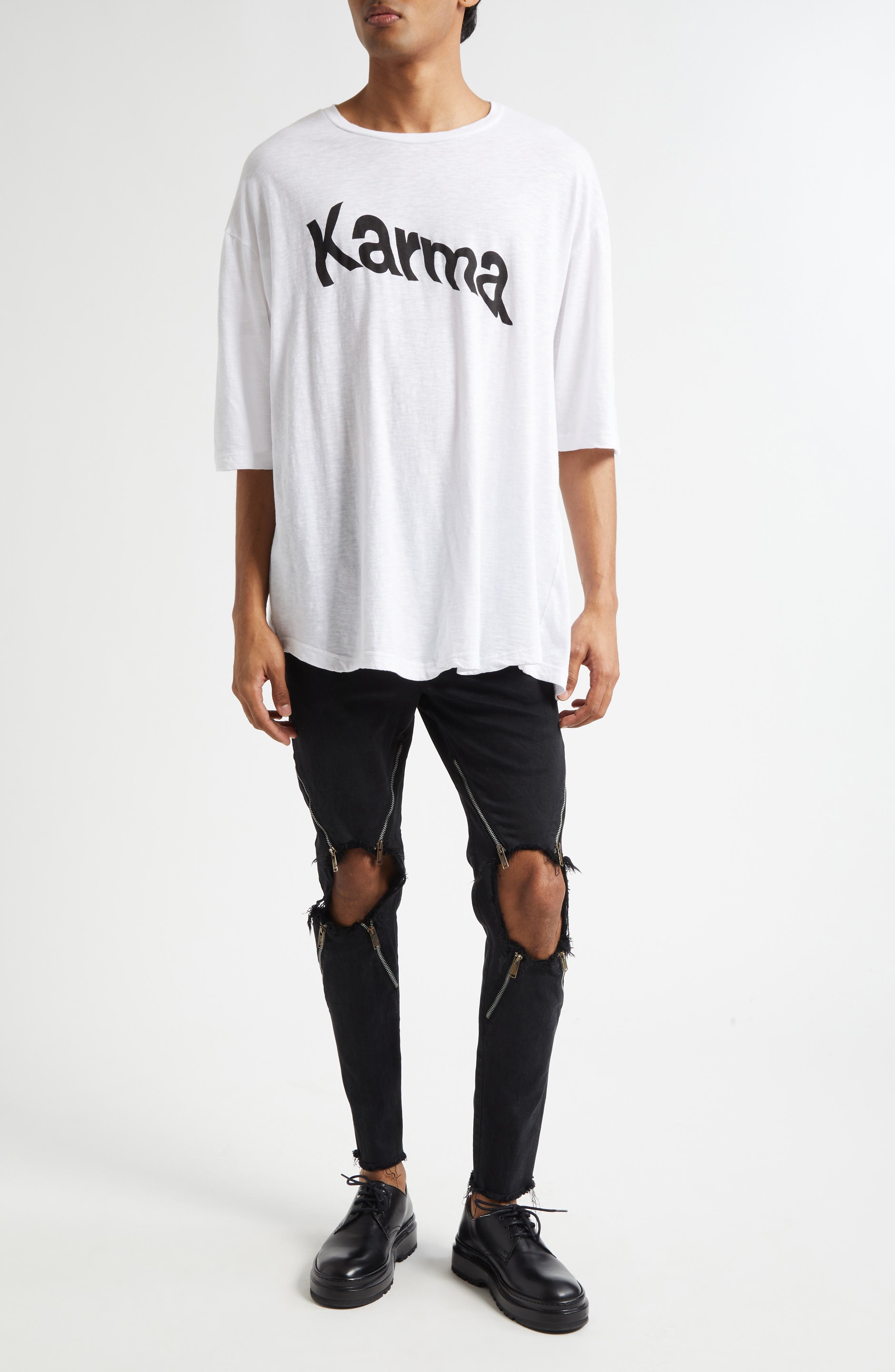 Undercover Karma Asymmetric Oversize Graphic T-Shirt in White at Nordstrom - 2