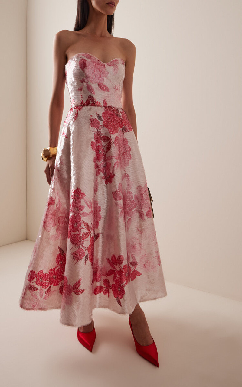 Monique Lhuillier Sweetheart Tea Length Cocktail Dress multi outlook