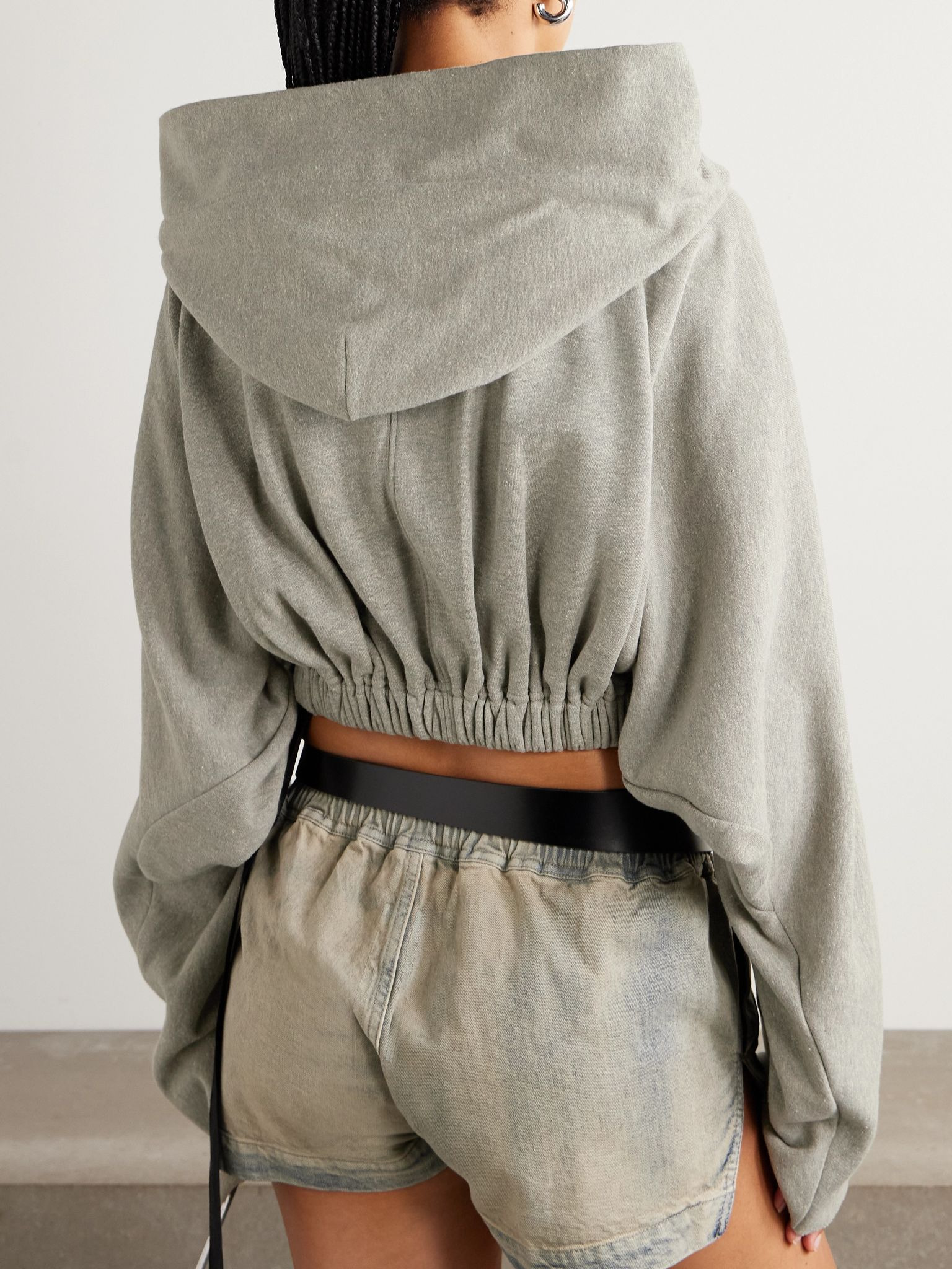 Cropped cotton-blend jersey hoodie Gray - 3