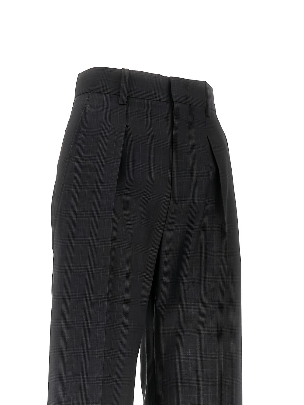 pleated-check wool trousers - 2