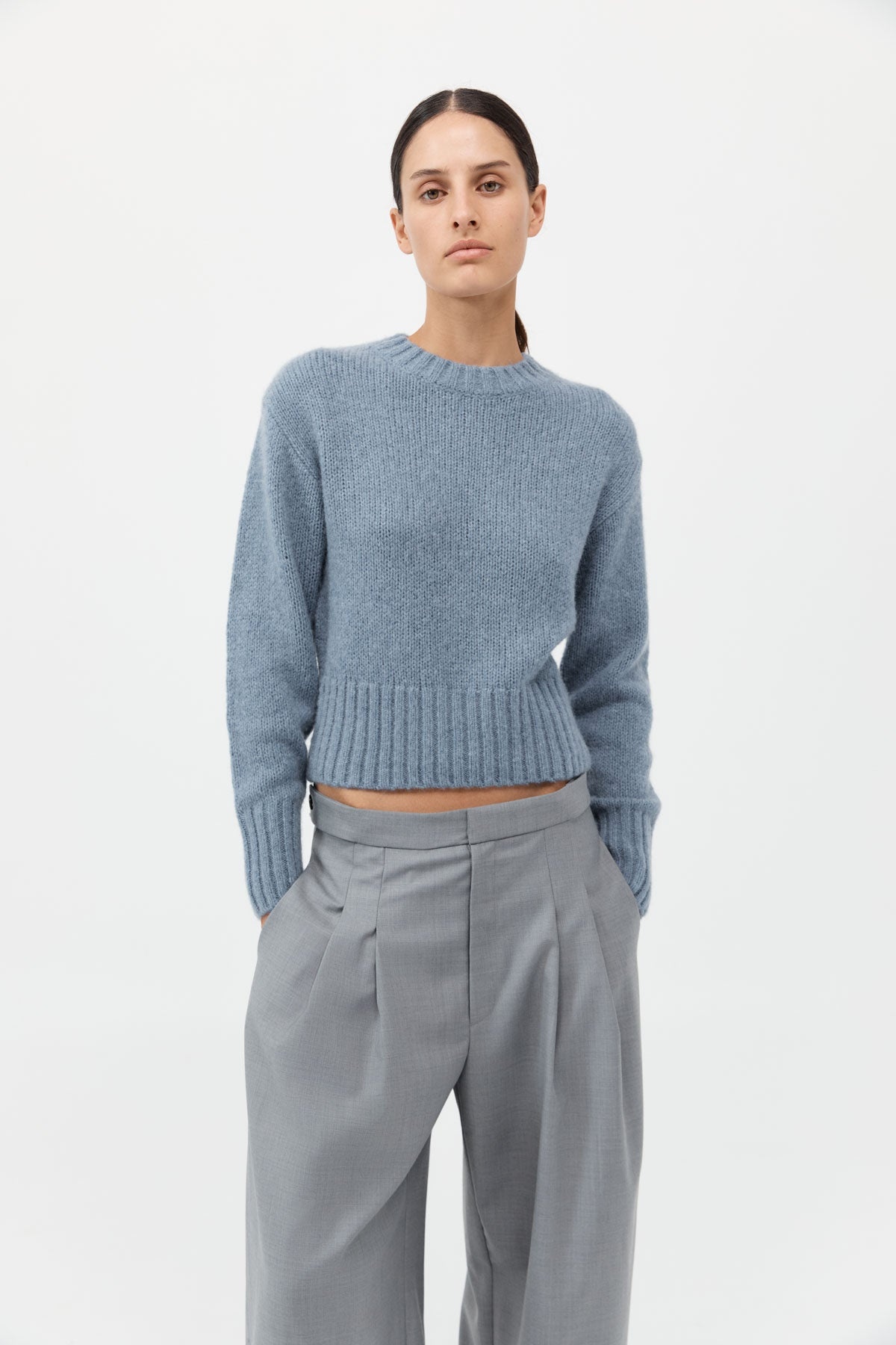 Wool Cashmere Blend Sweater - Soft Blue - 2