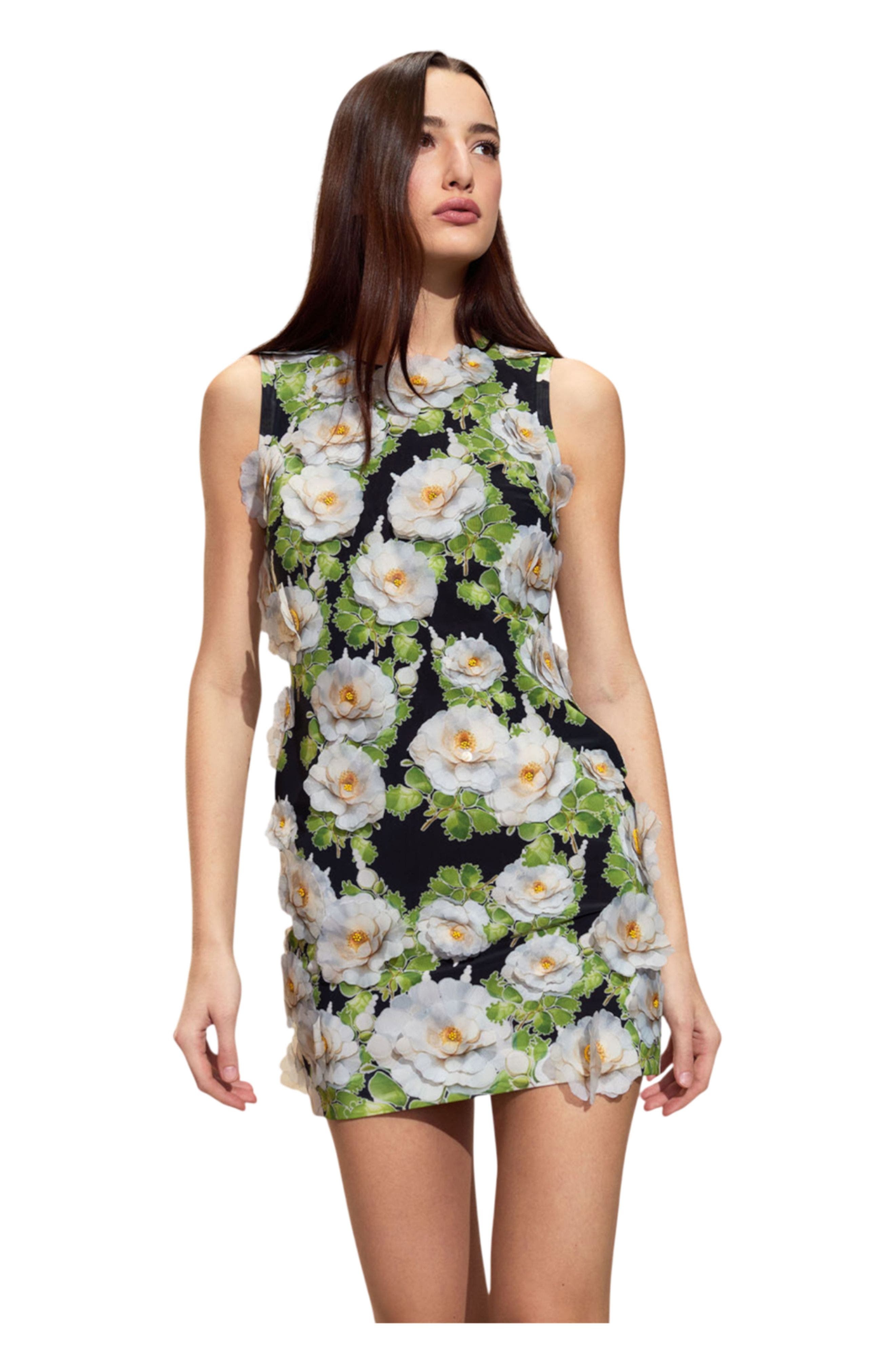 Cynthia Rowley Cornelia Applique Mini Dress in Black Floral at Nordstrom - 1
