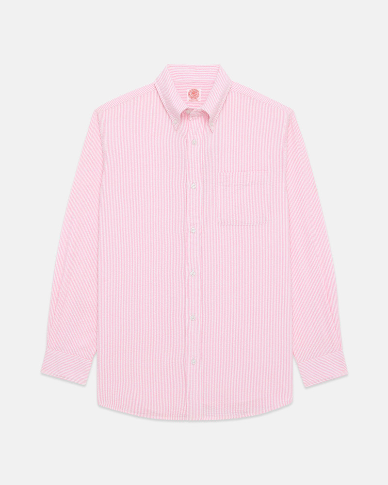 J. PRESS PINK & WHITE STRIPE SEERSUCKER SPORT SHIRT outlook