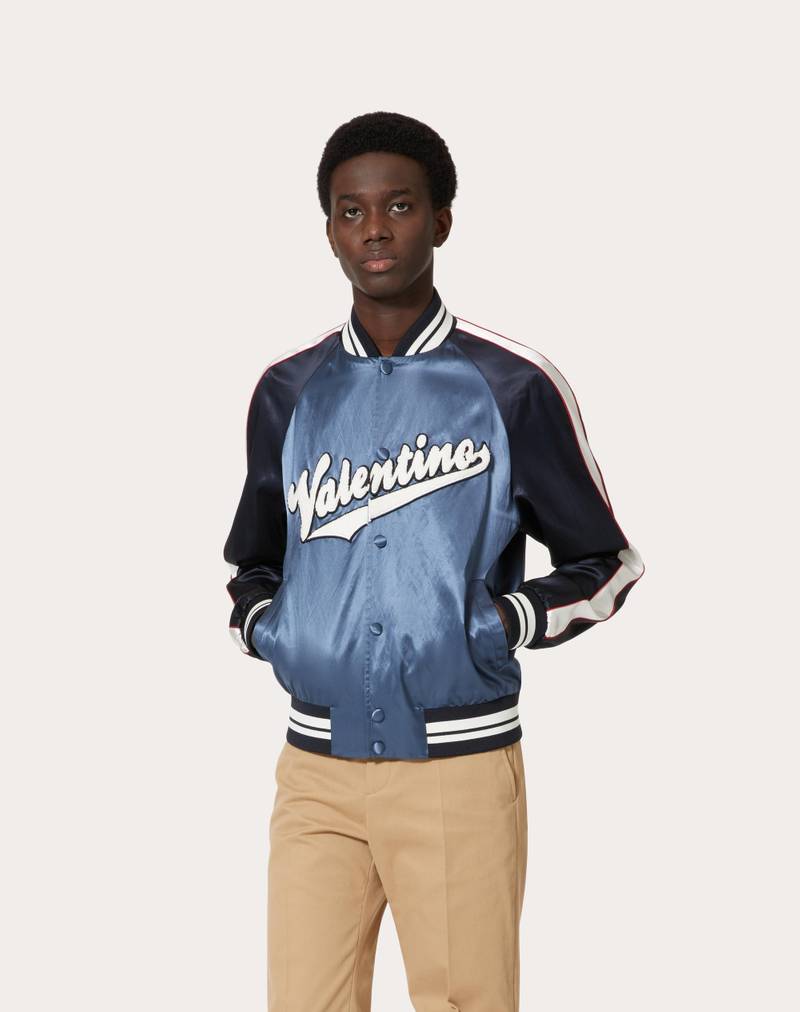 VISCOSE AND COTTON BOMBER JACKET WITH EMBROIDERED VALENTINO PATCH 3