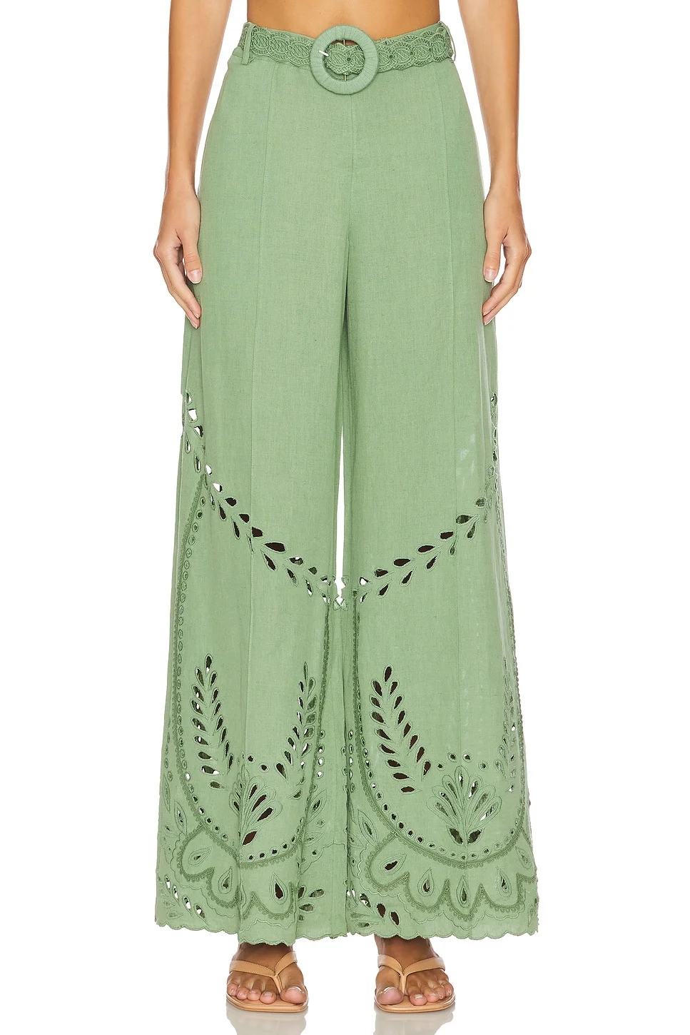 Flared Pants With Buckle Belt - 1