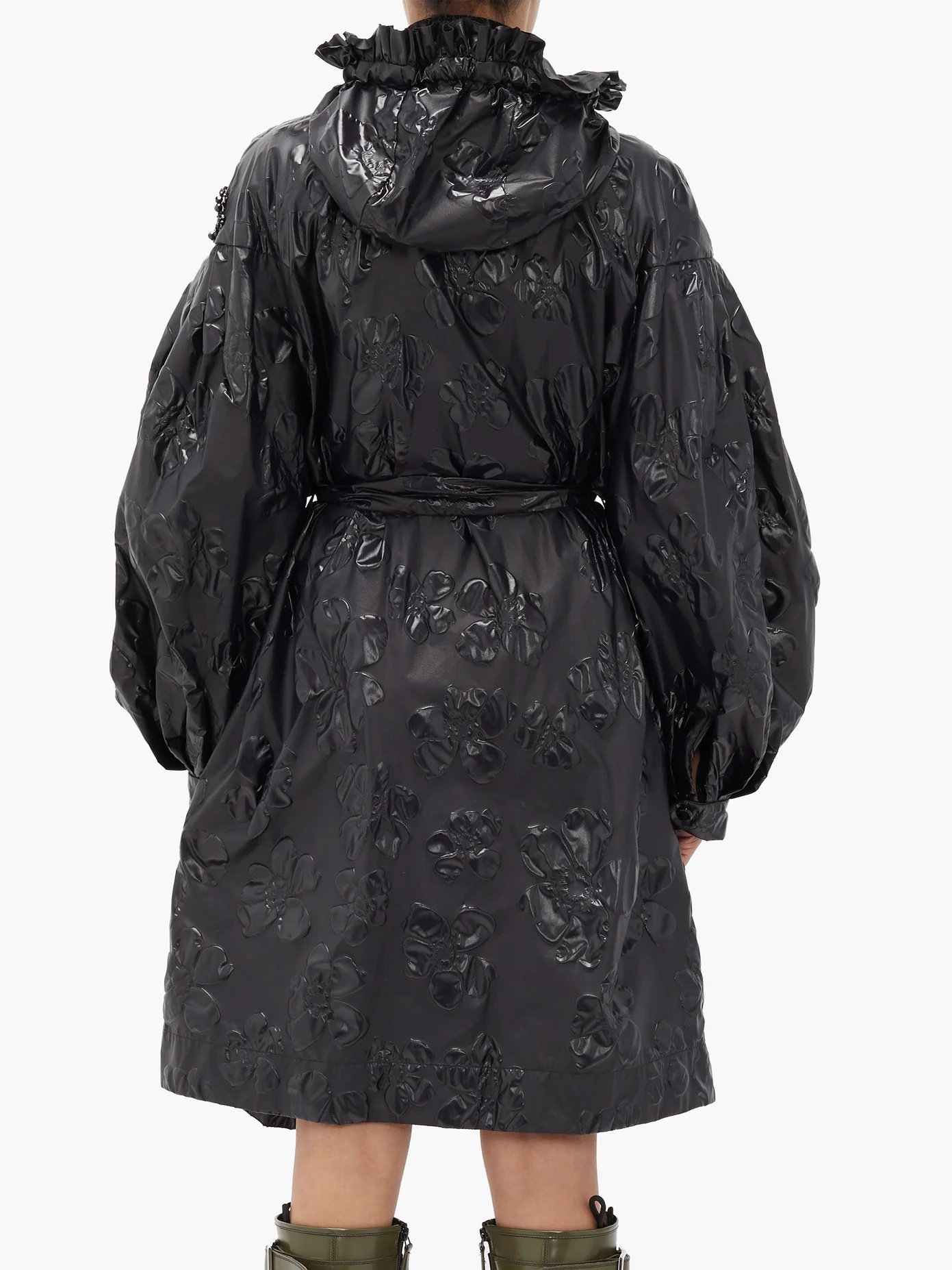 Raphaelis floral-embossed frilled parka - 5