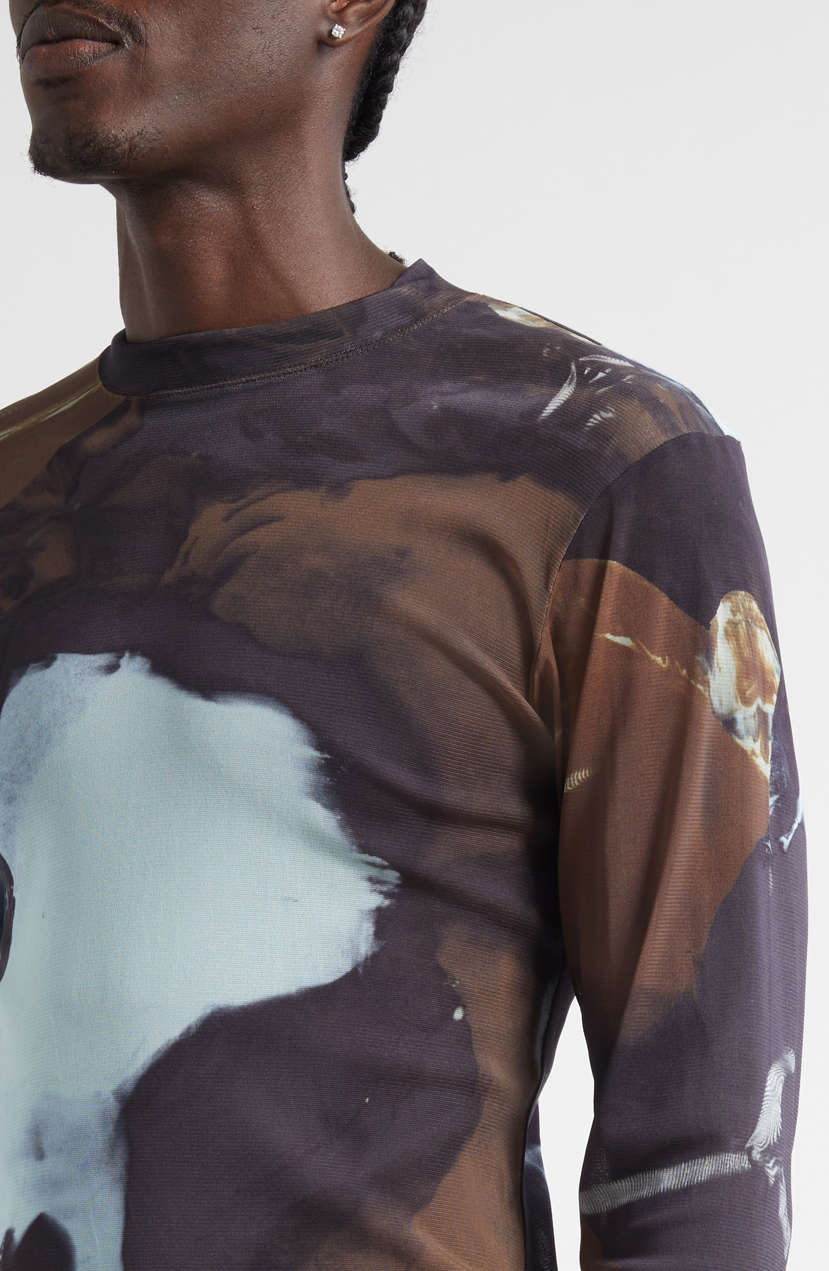 Homme Plissé Issey Miyake Agate Print Sheer Mesh Long Sleeve Shirt in Brown at Nordstrom - 5