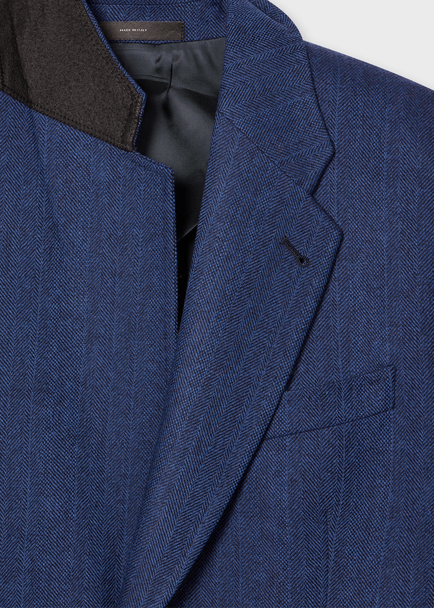 Blue Herringbone Wool-Cashmere Buggy-Lined Blazer - 2