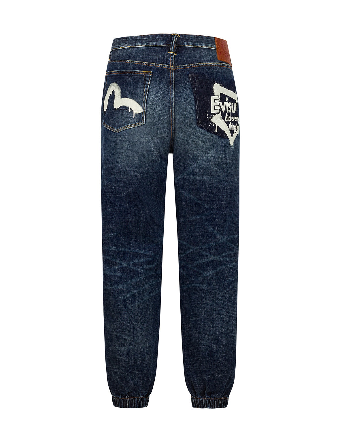 Graffiti-Style Seagull and Logo Print Straight Fit Denim Joggers - 12