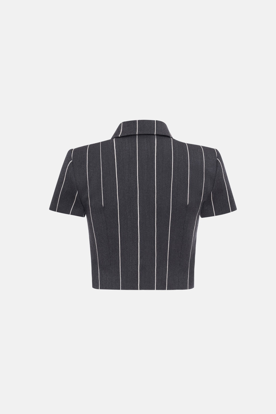 LIGHT WOOL PINSTRIPE CROPPED JACKET WITH BOW - 2