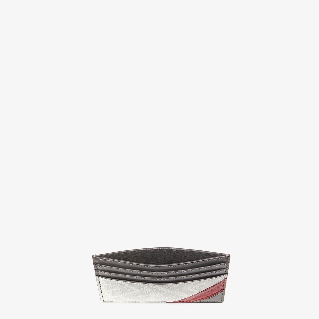 Card holder with six slots and flat central pocket. Made of textured fabric with gray and pearl gray - 3