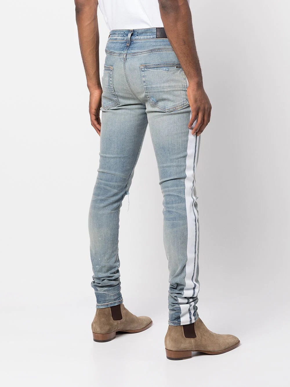 distressed-effect side-stripe jeans - 4