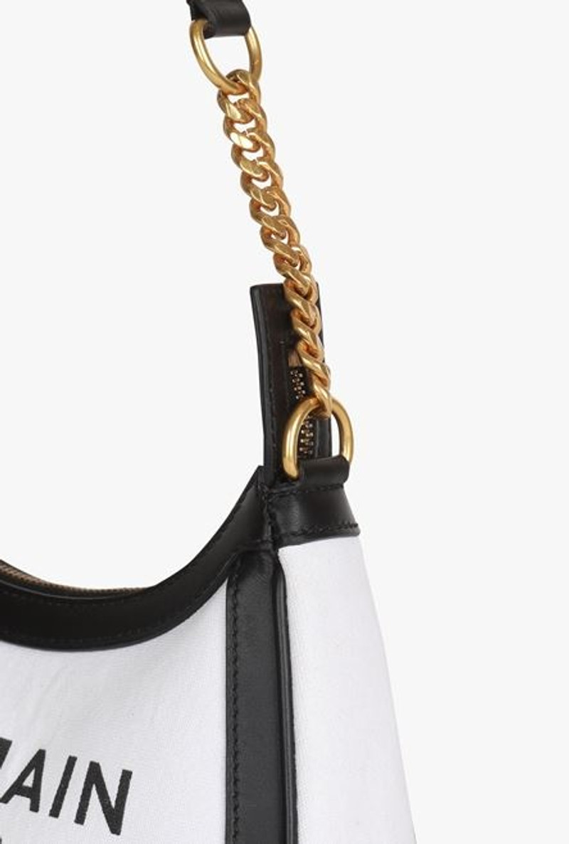 White canvas B-Army bag with black leather panels 8