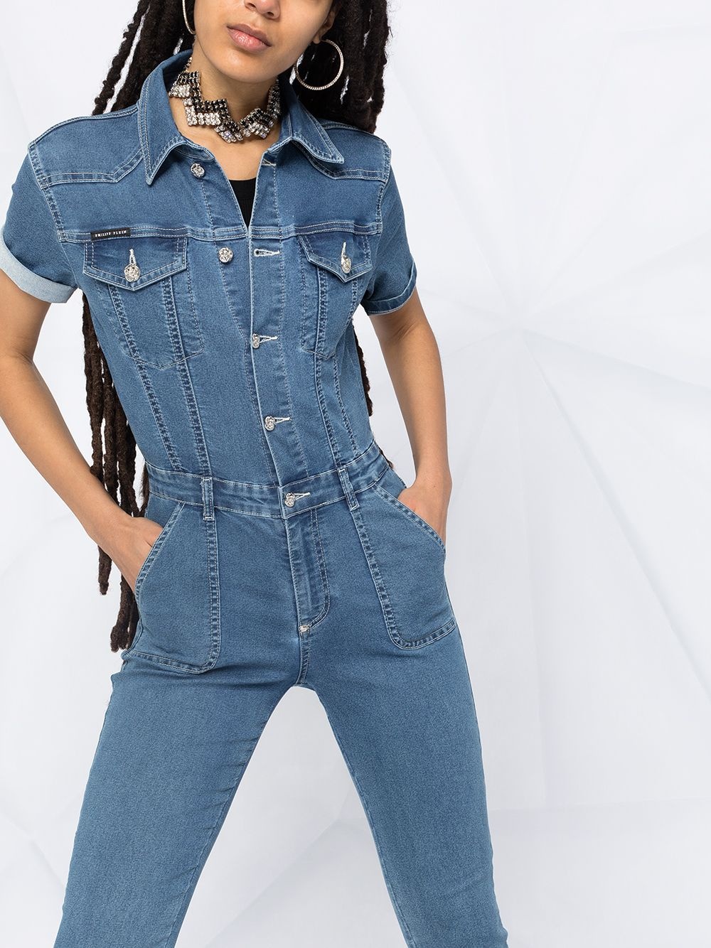 button-down denim jumpsuit - 5