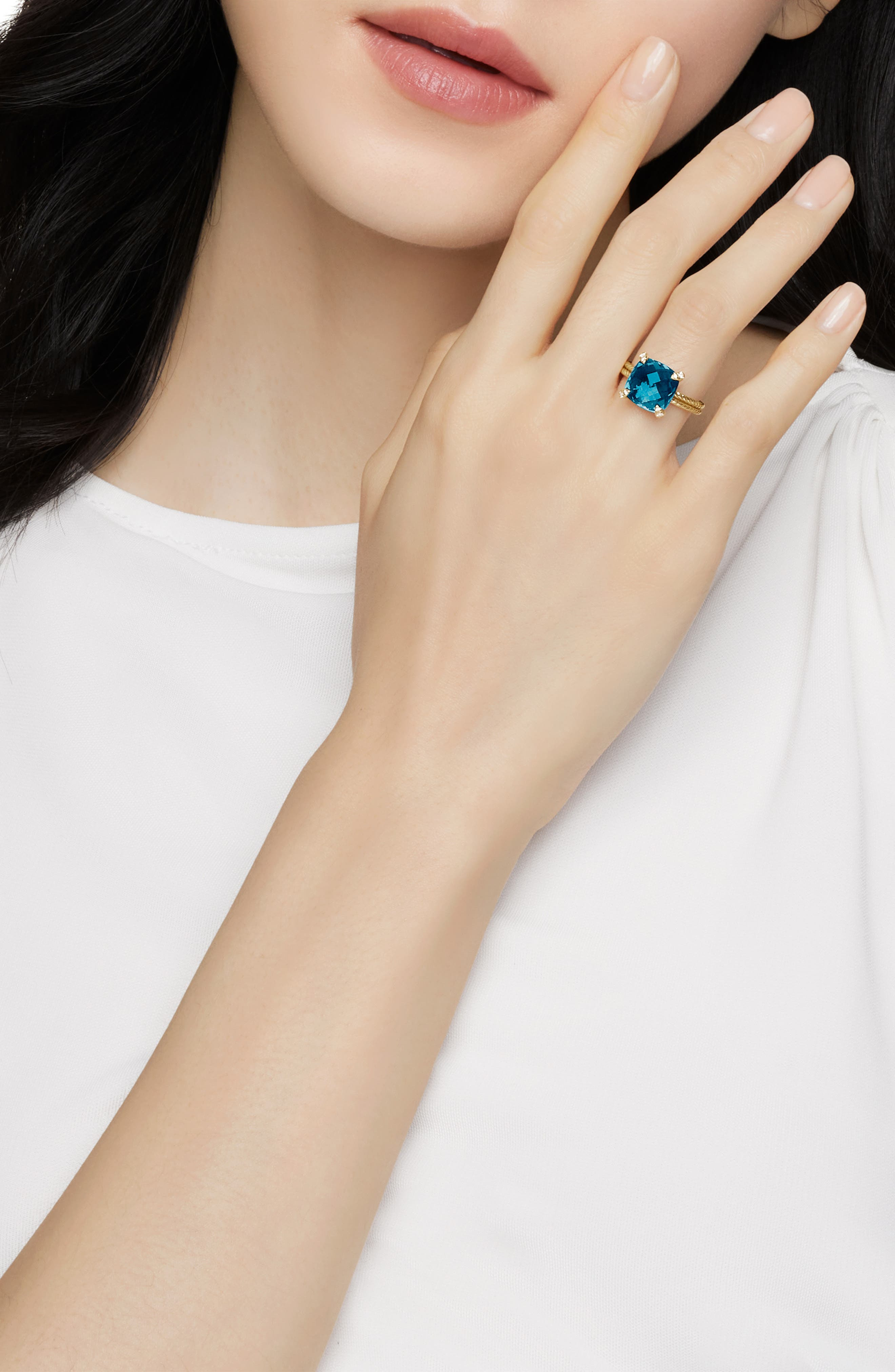 David Yurman Châtelaine Ring with Semiprecious Stone and Diamonds in 18K Gold in Hampton Blue Topaz  - 2