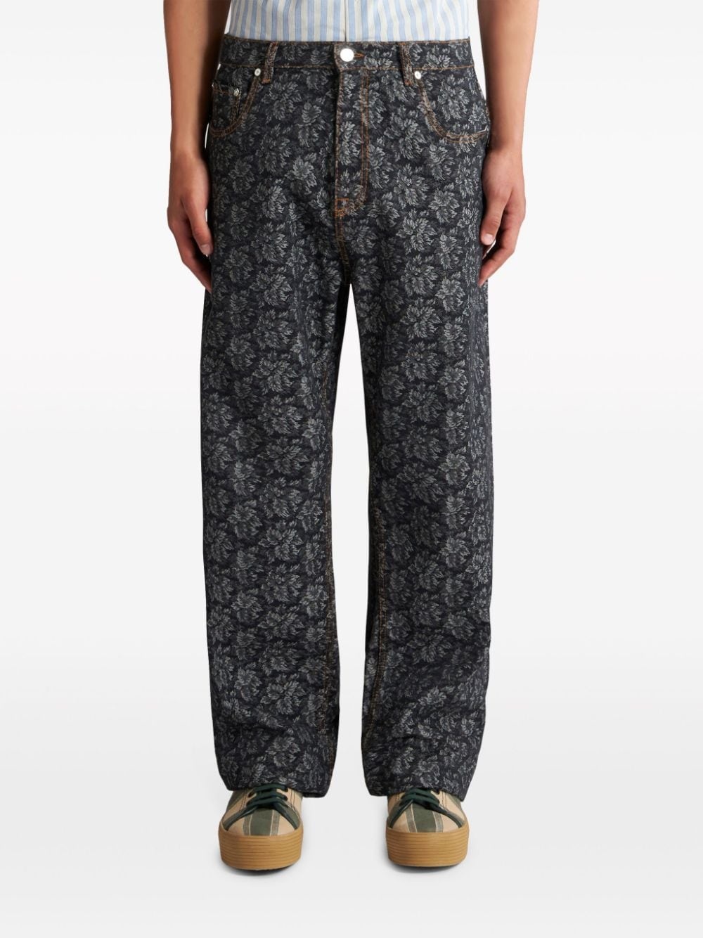 patterned-jacquard straight-leg jeans - 3