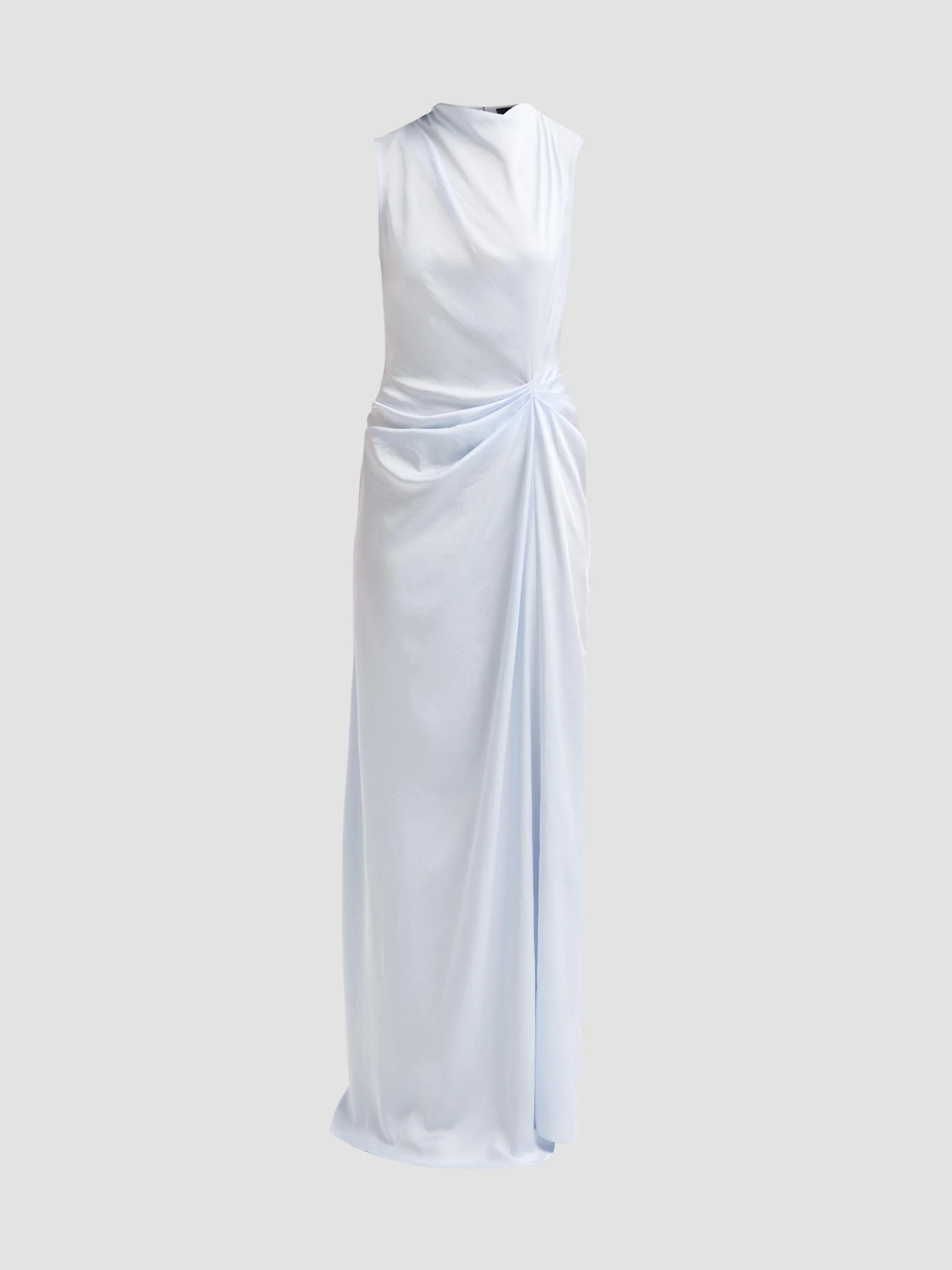 Women's Sleeveless Draped Lightweight Satin Gown - Cloud - 1
