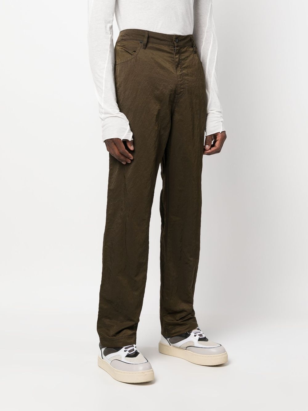 crinckled-finish straight-leg trousers - 4