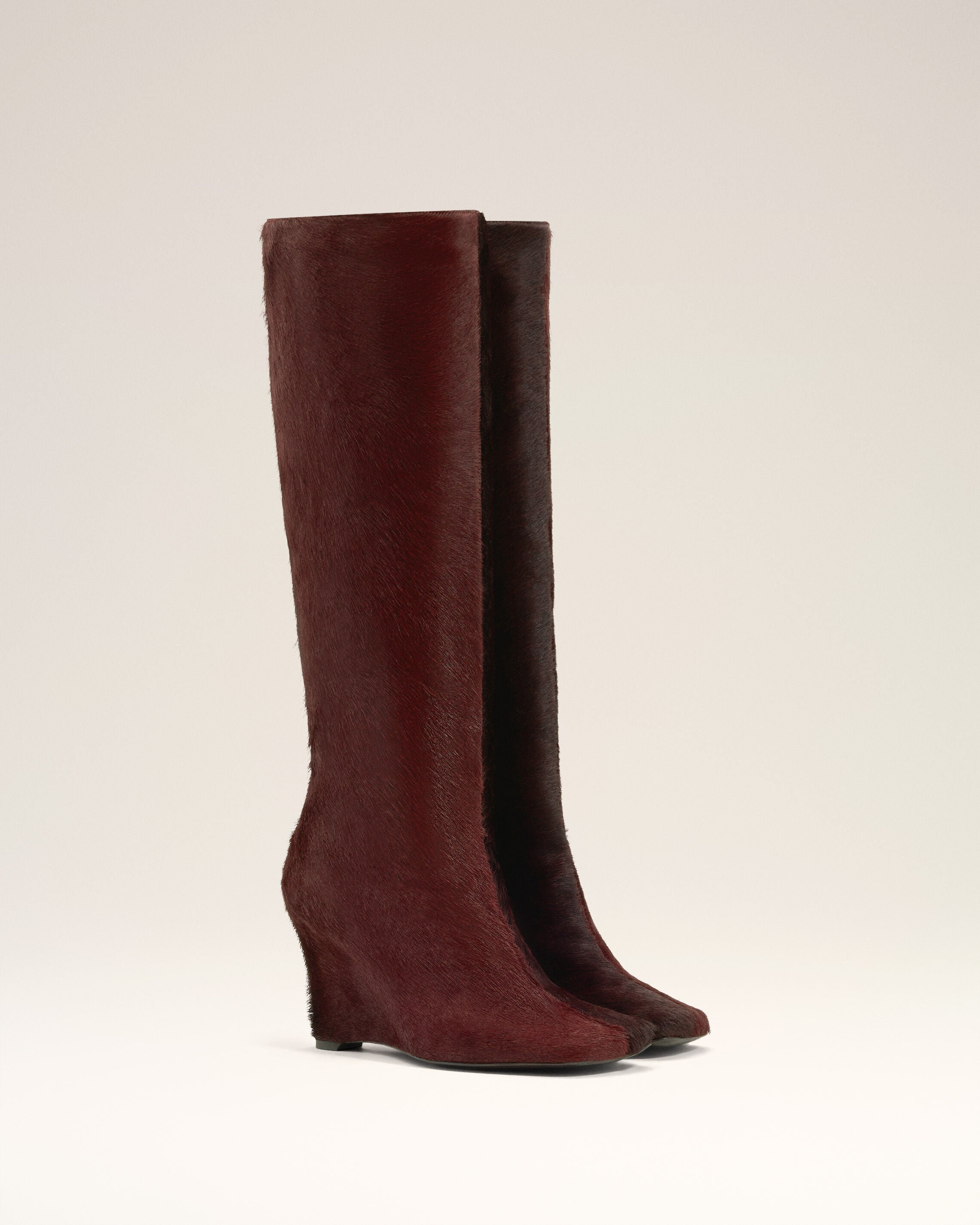BURGUNDY LEATHER BICOLOR KNEE HIGH BOOTS - 2
